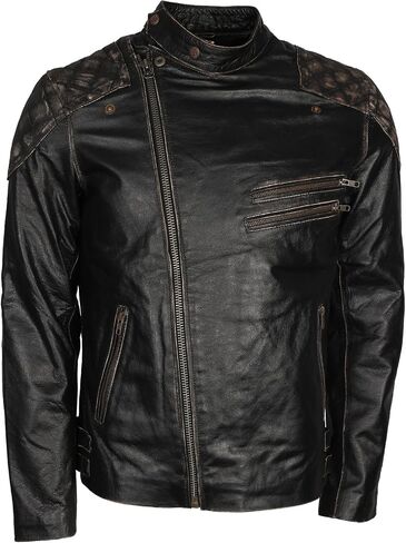 Mens Skull & Bones Black Distressed Leather Vintage Motorcycle Cowhide Jacket in Saudi Arabia