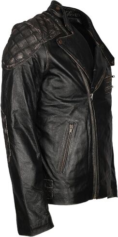 Mens Skull & Bones Black Distressed Leather Vintage Motorcycle Cowhide Jacket in Saudi Arabia