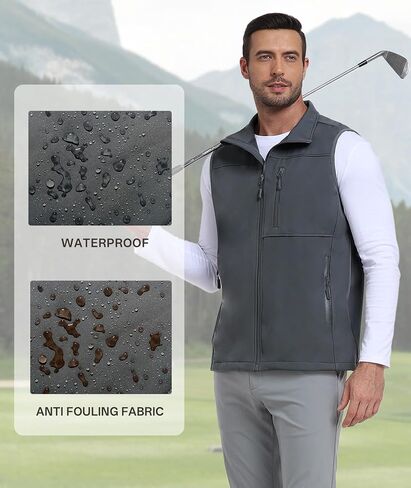 Mens Windproof Golf Vest Outerwear Fleece Lined Softshell Sleeveless Lightweight Jacket in Saudi Arabia