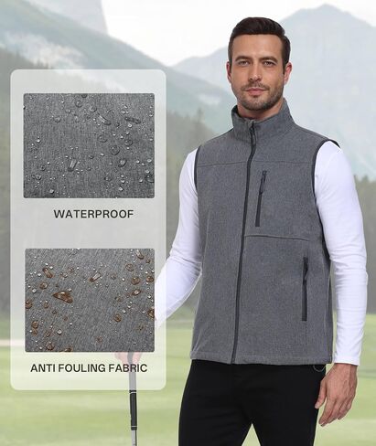 Mens Windproof Golf Vest Outerwear Fleece Lined Softshell Sleeveless Lightweight Jacket in Saudi Arabia