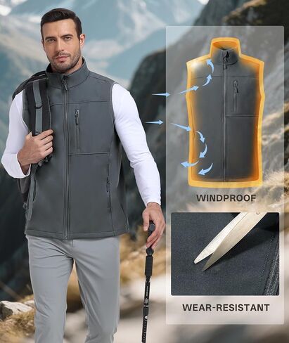 Mens Windproof Golf Vest Outerwear Fleece Lined Softshell Sleeveless Lightweight Jacket in Saudi Arabia