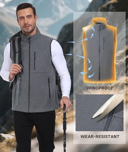 Mens Windproof Golf Vest Outerwear Fleece Lined Softshell Sleeveless Lightweight Jacket in Saudi Arabia