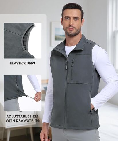 Mens Windproof Golf Vest Outerwear Fleece Lined Softshell Sleeveless Lightweight Jacket in Saudi Arabia