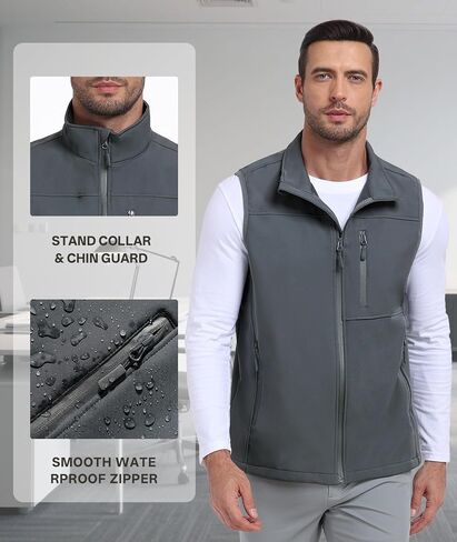 Mens Windproof Golf Vest Outerwear Fleece Lined Softshell Sleeveless Lightweight Jacket in Saudi Arabia