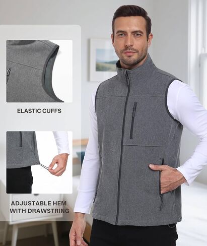 Mens Windproof Golf Vest Outerwear Fleece Lined Softshell Sleeveless Lightweight Jacket in Saudi Arabia