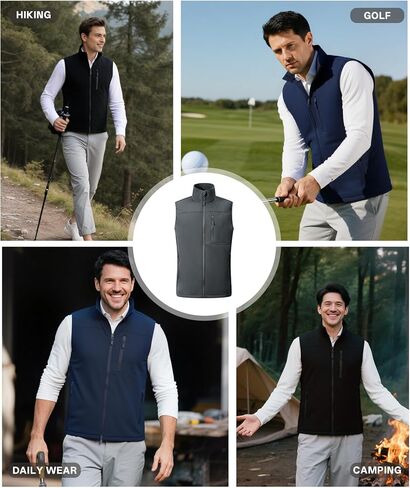 Mens Windproof Golf Vest Outerwear Fleece Lined Softshell Sleeveless Lightweight Jacket in Saudi Arabia