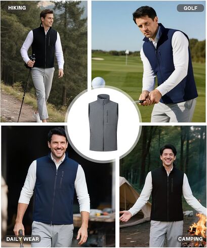 Mens Windproof Golf Vest Outerwear Fleece Lined Softshell Sleeveless Lightweight Jacket in Saudi Arabia