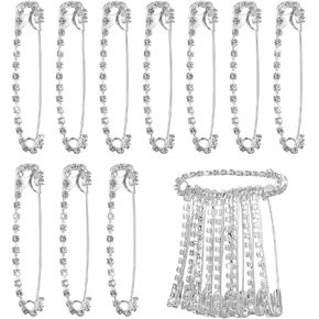 10Pcs Silver Safety Pins with Rhinestone, Decorative Brooches for Women Clothing, Suitable for Saree Skirts Sweater Scarf Lapel Hat Accessories in Kuwait