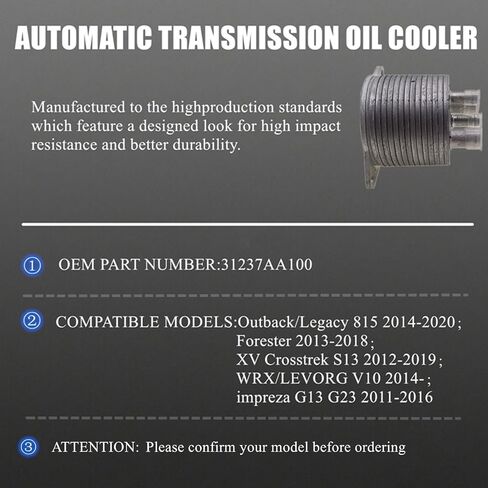 31237AA100 Automatic Transmission Oil Cooler Compatible with Subaru Outback Legacy B15 2014-2020 Forester 2013-2018 XV Crosstrek S13 2012-2019 impreza G13 G23 2011-2016 Oil Cooling Controller Kit in Saudi Arabia