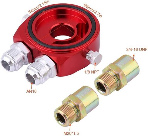 Oil Cooler Kit, M20 x 1.5 Universal Aluminum Alloy Oil Filter Cooler Sandwich Plate Adapter 1/8 NPT Oil Cooler Kit (Red) in Saudi Arabia