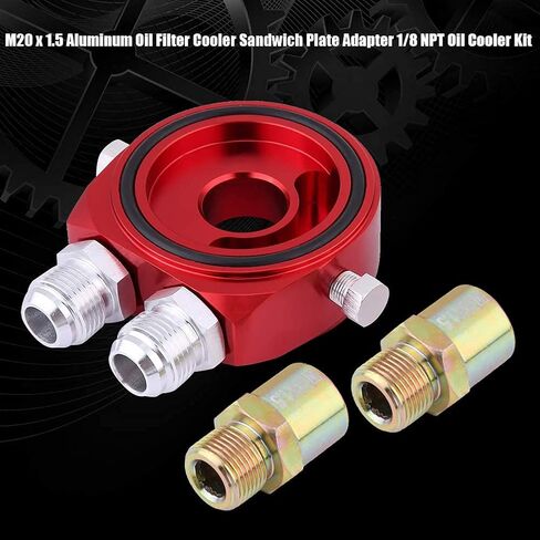 Oil Cooler Kit, M20 x 1.5 Universal Aluminum Alloy Oil Filter Cooler Sandwich Plate Adapter 1/8 NPT Oil Cooler Kit (Red) in Saudi Arabia
