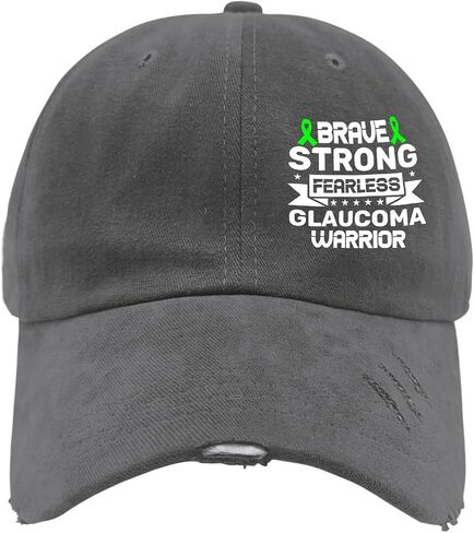 Brave Strong Fearlesss Glaucoma Warriors Hats for Men Washed Distressed Baseball Cap Aesthetic Washed Ball Caps Quick Dry Dark Grey in Saudi Arabia