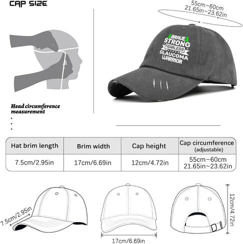 Brave Strong Fearlesss Glaucoma Warriors Hats for Men Washed Distressed Baseball Cap Aesthetic Washed Ball Caps Quick Dry Dark Grey in Saudi Arabia