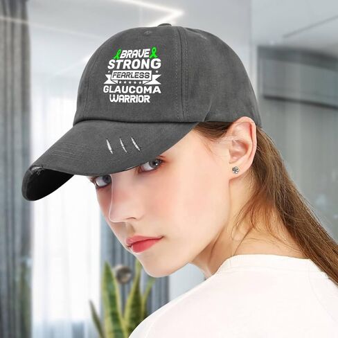 Brave Strong Fearlesss Glaucoma Warriors Hats for Men Washed Distressed Baseball Cap Aesthetic Washed Ball Caps Quick Dry Dark Grey in Saudi Arabia