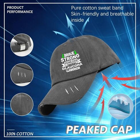 Brave Strong Fearlesss Glaucoma Warriors Hats for Men Washed Distressed Baseball Cap Aesthetic Washed Ball Caps Quick Dry Dark Grey in Saudi Arabia