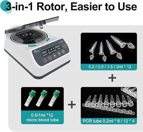 Lab High Speed Centrifuge Machine Bechtop Microcentrifuges 3 in 1 Rotor for 0.2/0.5/1.5/2mL Tube Capacity (12000RPM) in Kuwait