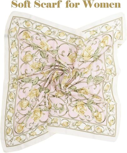 BEGOOD Square Satin Head Scarf for Women Silk Feeling Scarf Hair Bandana Neck Scarf Hair Wraps Valentines Day Gifts 27.5 × 27.5 inches(Pink Flowers Pattern) in Saudi Arabia