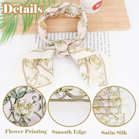 BEGOOD Square Satin Head Scarf for Women Silk Feeling Scarf Hair Bandana Neck Scarf Hair Wraps Valentines Day Gifts 27.5 × 27.5 inches(Pink Flowers Pattern) in Saudi Arabia