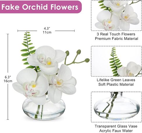 White Orchids Artificial Flowers Faux Orchids Arrangement in Clear Glass Vases Set of 3 Real Touch Phalaenopsis Orchid Flowers Small Fake Orchid Centerpiece for Dining Room Table in Saudi Arabia