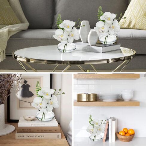 White Orchids Artificial Flowers Faux Orchids Arrangement in Clear Glass Vases Set of 3 Real Touch Phalaenopsis Orchid Flowers Small Fake Orchid Centerpiece for Dining Room Table in Saudi Arabia