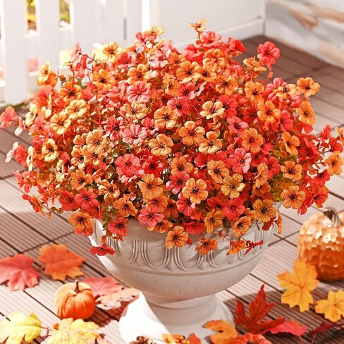 Fake Mums, Faux Mums for Outdoor Planters, 12 Bundles UV Resistant Fall Flowers Artificial for Outdoors Decoration, Artificial Mums for Outdoors,Faux Artificial Flowers,Fall Decorations for Home Porch in Saudi Arabia