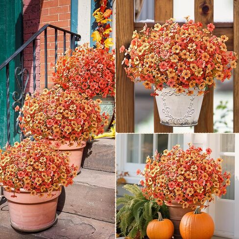 Fake Mums, Faux Mums for Outdoor Planters, 12 Bundles UV Resistant Fall Flowers Artificial for Outdoors Decoration, Artificial Mums for Outdoors,Faux Artificial Flowers,Fall Decorations for Home Porch in Saudi Arabia