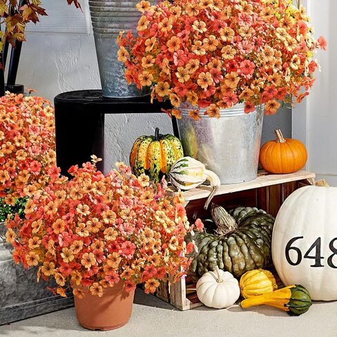 Fake Mums, Faux Mums for Outdoor Planters, 12 Bundles UV Resistant Fall Flowers Artificial for Outdoors Decoration, Artificial Mums for Outdoors,Faux Artificial Flowers,Fall Decorations for Home Porch in Saudi Arabia