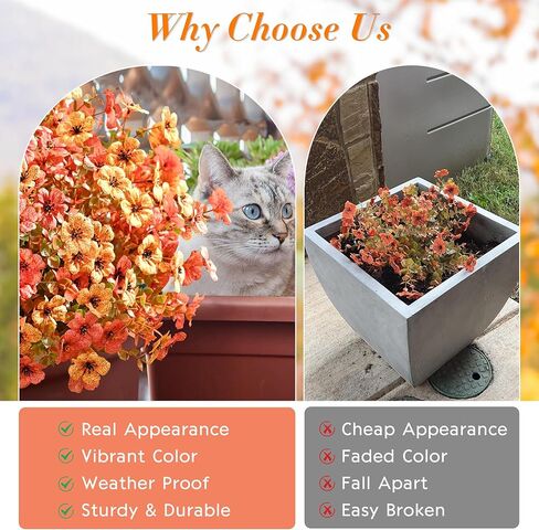 Fake Mums, Faux Mums for Outdoor Planters, 12 Bundles UV Resistant Fall Flowers Artificial for Outdoors Decoration, Artificial Mums for Outdoors,Faux Artificial Flowers,Fall Decorations for Home Porch in Saudi Arabia