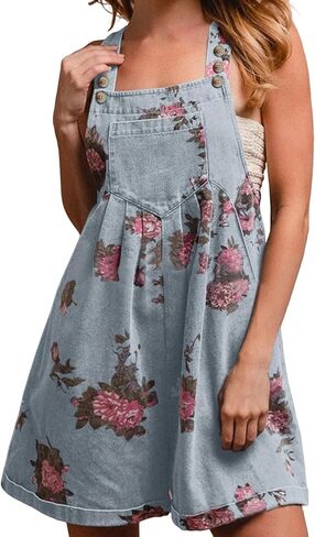chouyatou Women's Summer Embroidered Floral Denim Short Overalls Workout Sleeveless Jean Romper with Pockets in Saudi Arabia