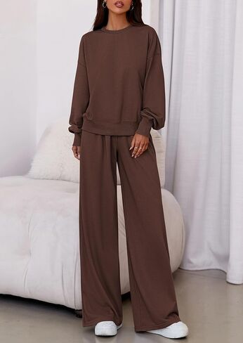 PRETTYGARDEN Womens 2 Piece Sets Long Sleeve Sweatshirt Wide Leg Pants Loose Matching Lounge Set Trendy Fall Outfits in Saudi Arabia