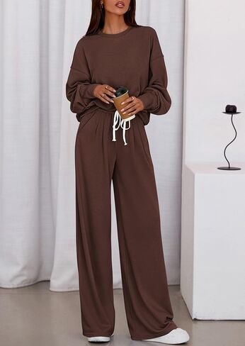 PRETTYGARDEN Womens 2 Piece Sets Long Sleeve Sweatshirt Wide Leg Pants Loose Matching Lounge Set Trendy Fall Outfits in Saudi Arabia