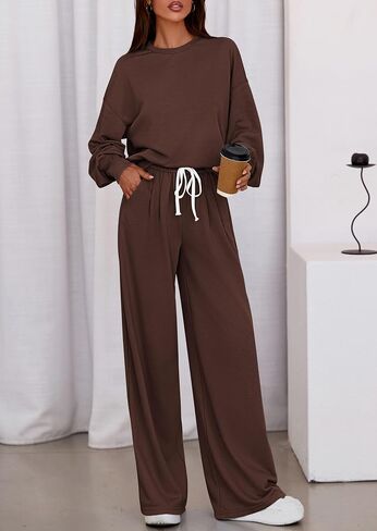 PRETTYGARDEN Womens 2 Piece Sets Long Sleeve Sweatshirt Wide Leg Pants Loose Matching Lounge Set Trendy Fall Outfits in Saudi Arabia