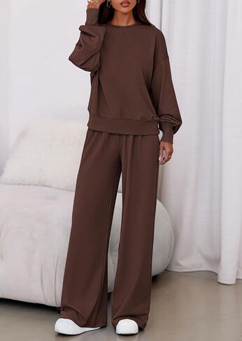 PRETTYGARDEN Womens 2 Piece Sets Long Sleeve Sweatshirt Wide Leg Pants Loose Matching Lounge Set Trendy Fall Outfits in Saudi Arabia