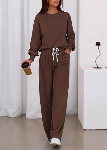 PRETTYGARDEN Womens 2 Piece Sets Long Sleeve Sweatshirt Wide Leg Pants Loose Matching Lounge Set Trendy Fall Outfits in Saudi Arabia
