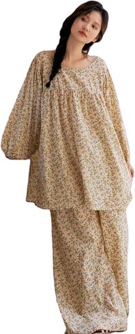 Ailzeye Women's 100% Cotton Pajamas Set Sleepwear Loungewear Nightgown Top and Pants Set in Saudi Arabia