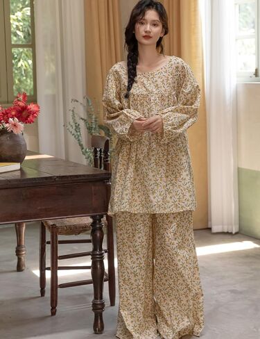 Ailzeye Women's 100% Cotton Pajamas Set Sleepwear Loungewear Nightgown Top and Pants Set in Saudi Arabia