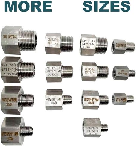 2 Pack Male NPT1/2(21mm) - Female NPT1/2(19mm) Pressure Gauge Fitting Stainless Steel 304 Gear Reducer Adapter in Kuwait