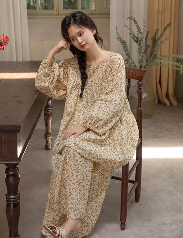 Ailzeye Women's 100% Cotton Pajamas Set Sleepwear Loungewear Nightgown Top and Pants Set in Saudi Arabia