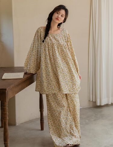 Ailzeye Women's 100% Cotton Pajamas Set Sleepwear Loungewear Nightgown Top and Pants Set in Saudi Arabia