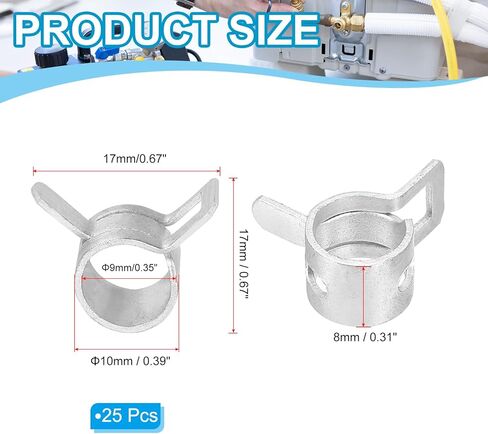 PATIKIL الربيع الفرقة خرطوم الأنابيب المشابك ل10-11.2mm OD خرطوم، 25 حزمة سيليكون فراغ التوتر المستمر مقاطع الفرقة لخط الوقود سيليكون خرطوم الهواء أنبوب أنابيب المياه، الفضة in Saudi Arabia