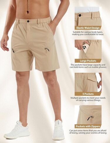 شورتات المشي لمسافات طويلة للرجال مع 5 جيوب ، شورت الجولف الرجال 7 بوصة inseam وسرعة جافة التنفس in Kuwait