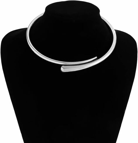 Chunky Choker Collar Necklace Gold Silver Metal Smooth Spring Open Teardrop Choker Statement Open Round Collar Necklace Trendy Minimalist Necklace for Women in Kuwait