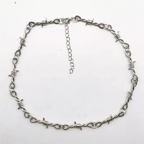925 سوار قلادة سلكية سلكية سلكية فضية سترلينغ للرجال والنساء - Barbwire القليل من الأشواك المتسلسل هدايا مجوهر in Saudi Arabia
