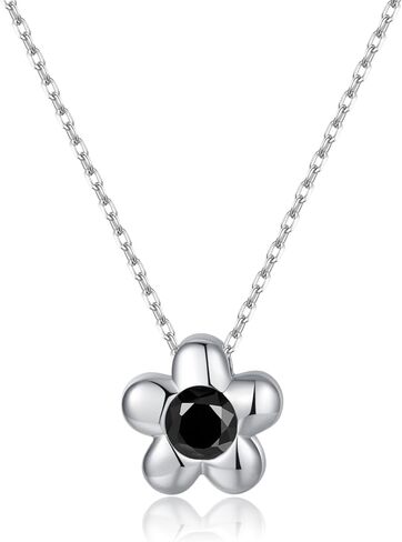Reffeer Solid 925 Sterling Silver Black CZ Flower Necklace Choker for Women Teens Dainty Daisy Pendant Necklace in Saudi Arabia