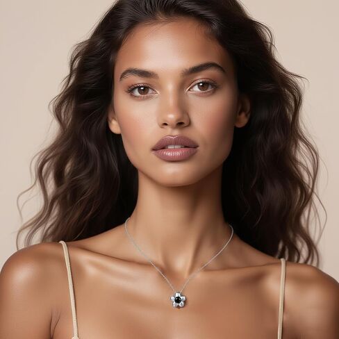 Reffeer Solid 925 Sterling Silver Black CZ Flower Necklace Choker for Women Teens Dainty Daisy Pendant Necklace in Saudi Arabia