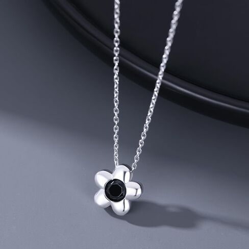 Reffeer Solid 925 Sterling Silver Black CZ Flower Necklace Choker for Women Teens Dainty Daisy Pendant Necklace in Saudi Arabia