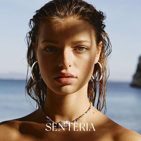 Senteria Large Sterling Silver Hoop Earrings for Women Hypoallergenic Silver Hoop Earrings Lightweight Thin Big Hoops Earring for Women 40/50/60/70MM in Kuwait