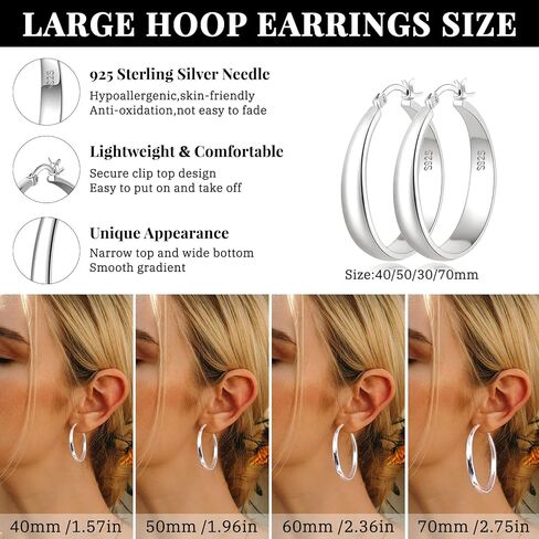 Senteria Large Sterling Silver Hoop Earrings for Women Hypoallergenic Silver Hoop Earrings Lightweight Thin Big Hoops Earring for Women 40/50/60/70MM in Kuwait
