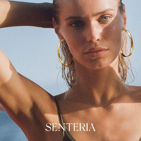 Senteria Large Sterling Silver Hoop Earrings for Women Hypoallergenic Silver Hoop Earrings Lightweight Thin Big Hoops Earring for Women 40/50/60/70MM in Kuwait