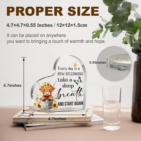 Spring Decorations Highland Cow Gifts for Women Friends Daughter Sister, Every day is a New Beginning Motivational and Inspirational Decorations for Home Bathroom, Housewarming Acrylic Keepsake Gifts in Kuwait